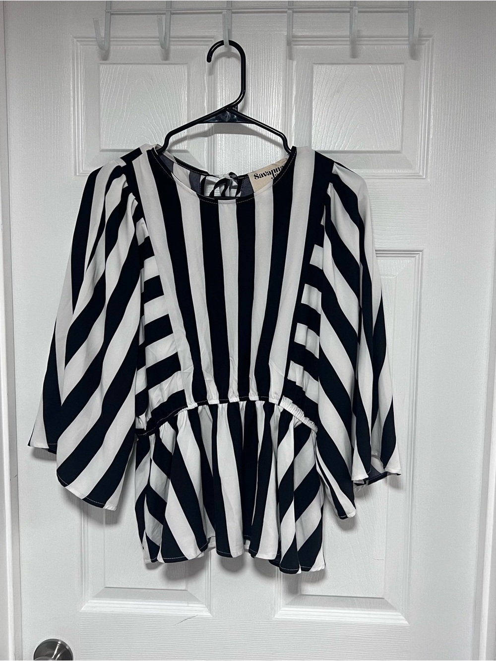 Savanna Jane Black & White Vertical Stripe Peplum Blouse Size M